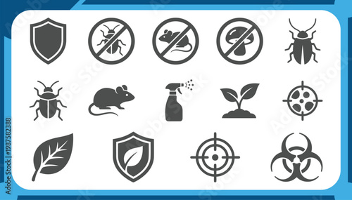 Large Collection of Pest Control Icons Featuring Insect Repellent, Rodent Extermination, Biohazard Symbol, Plant Protection and Hygiene Safety Graphic Elements Vector Set