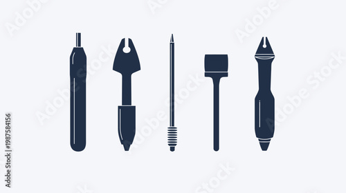 Silhouetted illustration of five tools, each with a different shape and design, on white backdrop
