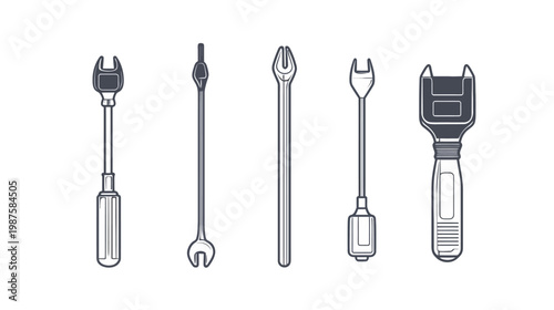 Illustration of various hand tools, including screwdrivers and wrenches, set against a white background