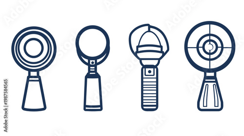 Collection of stylized, vector illustrations of different instruments or devices, in a clean, minimalist style