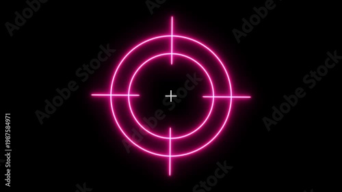 Neon pink target reticle overlay animation, digital hud sight for gaming and sci-fi interface