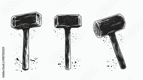 Three hand-drawn illustrations of a blacksmith's mallet in various perspectives