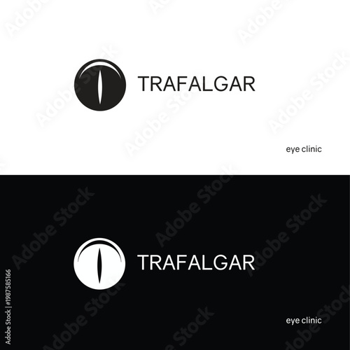 Minimalist Trafalgar eye clinic logo design with abstract vision symbol for optical and ophthalmology branding