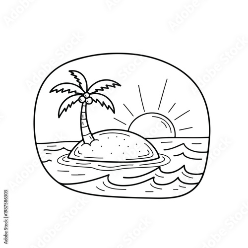 Palm Tree Island at Sunset