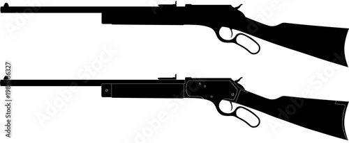 Lever Action Rifle Silhouette Set Vintage Western Vector