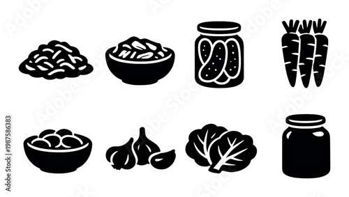 Preserved and fresh vegetables in jars and bowls on dark background