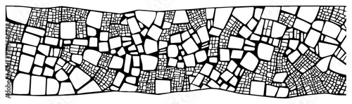 Abstract Cobblestone Pavement Pattern and Irregular Stone Wall Texture, Hand Drawn Architectural Mosaic Background Design