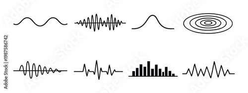 Various waveform and signal graph icons on gray background