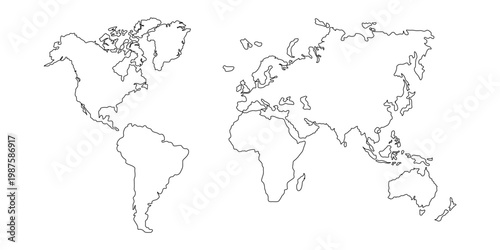 World map outline. Countries map linear