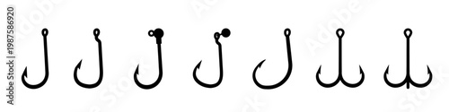 Fishing hook icons. Fishing hook types vector.