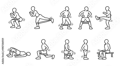 Person performing resistance band leg exercises on gray background