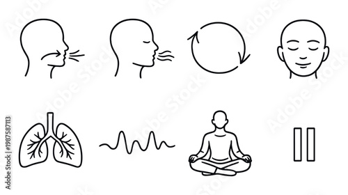 Breathing and meditation icons showing inhalation and exhalation