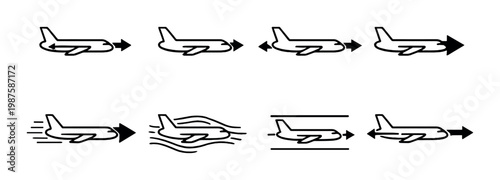 Airplane icons illustrating airflow and motion on dark background