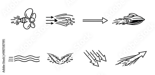 Propeller to jet thrust transition and motion on dark background