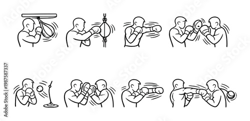 Boxer practicing with bags and mitts in training sequence