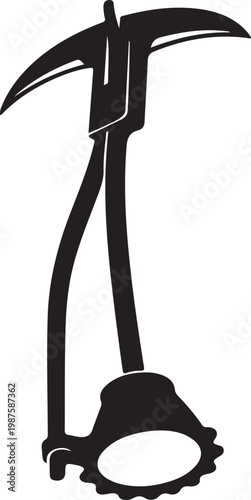 Black Silhouette of an Ice Axe and Climbing Gear for Outdoor Adventure and Extreme Sports Enthusiasts
