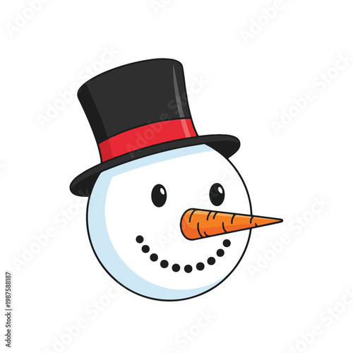 Snowman Face with Top Hat and Carrot Nose