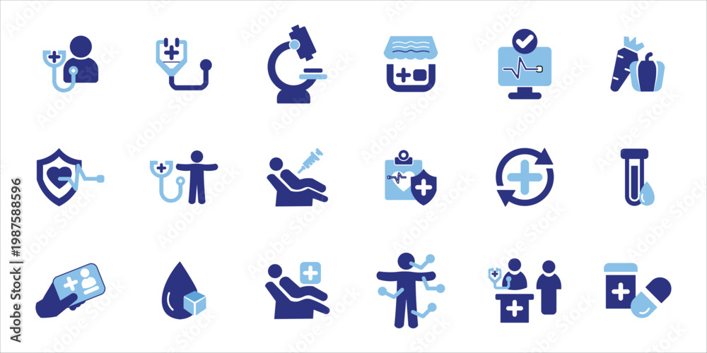 Fototapeta premium healt checkup icons set. doctor, consultant, checkup, stethoscope, symptoms and more. simple colored vector illustration