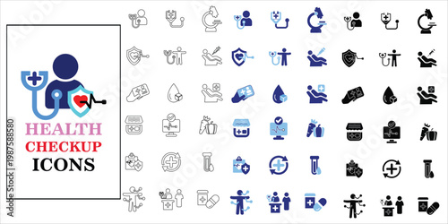 healt checkup icons set. doctor, consultant, checkup, stethoscope, symptoms, monitor, hospital and more. simple complete vector illustration