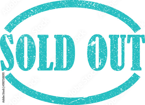 Teal sold out rubber stamp impression with distressed grunge texture and oval border frame