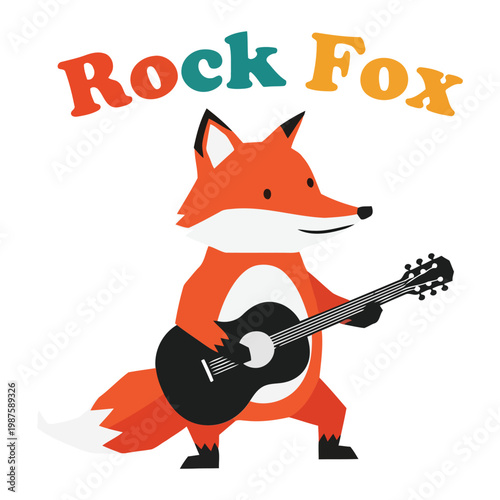 Rock Fox Playing Guitar cartoon fox rock music orange fox