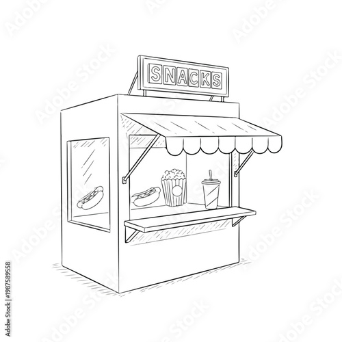Snack Stand with Hot Dogs Popcorn and Drink