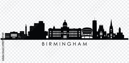 Black silhouette of birmingham city skyline