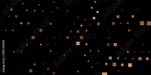 Gold and brown square halftone pattern on black background, abstract vector design with scattered geometric blocks, luxury tech texture for elegant branding and premium digital art