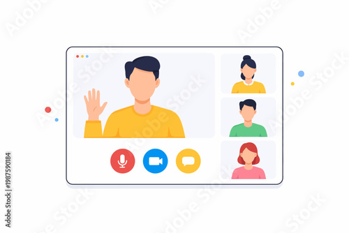 Animated video call with diverse participants communicating online