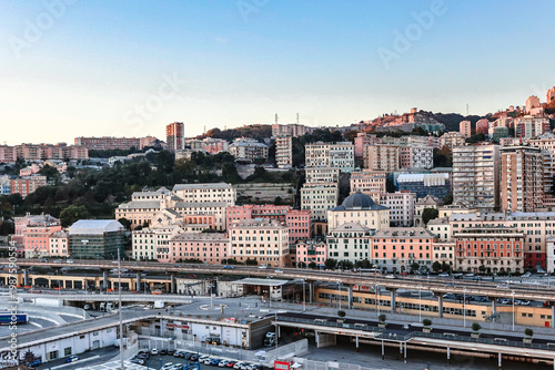Genoa cityscape at sunrise, Genoa, Italy 