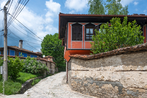 Street and old houses at historical town of Koprivshtitsa, Bulgaria