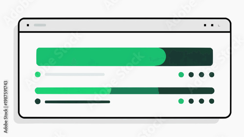 Flat vector illustration of a browser window displaying two green progress bars, suitable for web development, loading screens, or technology articles.