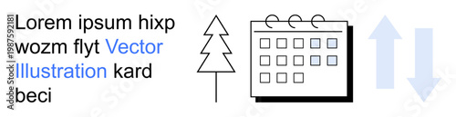 Time management, scheduling, environment, decision-making, workflow, balance. A calendar next to a tree and directional arrows. Time management and scheduling for various uses