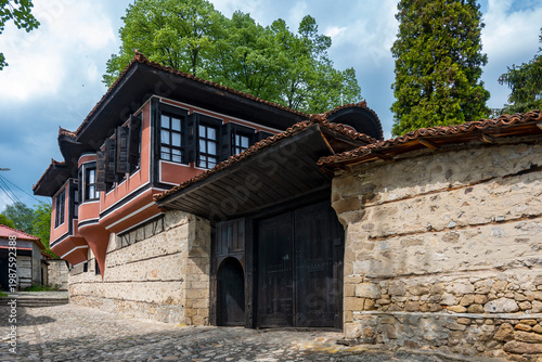 Street and old houses at historical town of Koprivshtitsa, Bulgaria