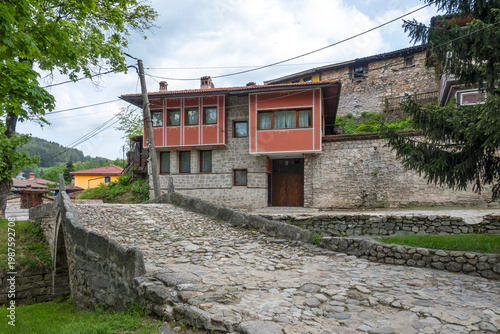 Street and old houses at historical town of Koprivshtitsa, Bulgaria
