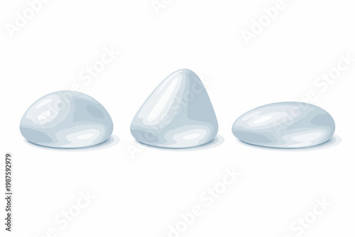 Abstract pearlescent shapes trio on white background