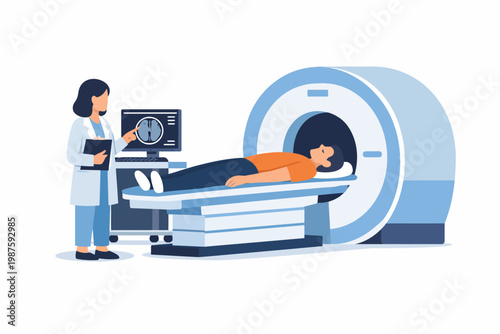 Male patient undergoing mri scan with doctor's assistance in medical facility