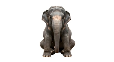 Realistic Baby Elephant Sitting Front View Isolated on White Background for Wildlife Photography, African Animal, Cute Mammal, Safari Animal, Nature Observation, Detailed Skin Texture Illustration