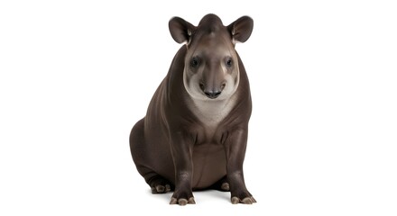 Realistic Tapir Animal Full Body Isolated on White Background for Wildlife Photography, Exotic Mammal, Tropical Forest Animal, Zoo Animal, Nature Observation, Detailed Fur Texture Illustration