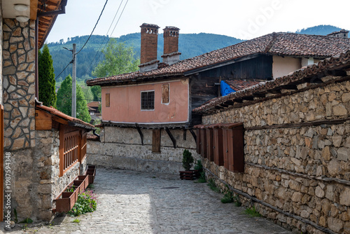 Street and old houses at historical town of Koprivshtitsa, Bulgaria