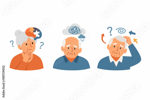Elderly individuals with cognitive challenges - female and male illustrations