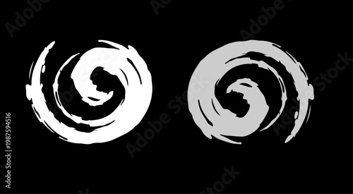 Abstract black ink spiral vortex, expressive brush strokes, high contrast monochrome, Japanese sumi-e style, grunge texture, centered composition, vector illustration.