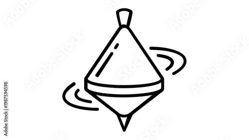Minimalist spinning top toy vector icon illustration featuring a classic whirligig in motion with dynamic action lines, perfect for childhood play, game design, and simple toy graphic resources.