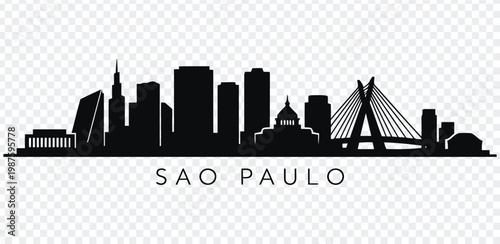 Black silhouette of sao paulo city skyline with bridge and buildings