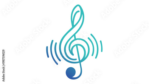 Stylized blue gradient treble clef vector icon with radiating sound waves. Modern minimalist music notation illustration for audio apps, melody, song, and creative sound design projects.