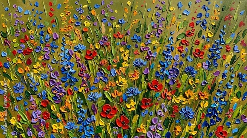 Impressionistic Wildflower Field Painted Abstract Background