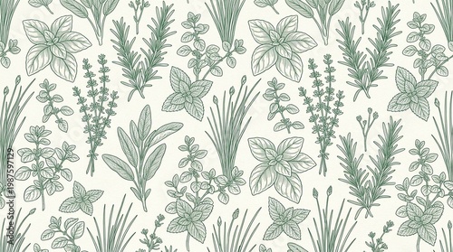 Hand Drawn Kitchen Herbs Seamless Pattern Culinary Illustration