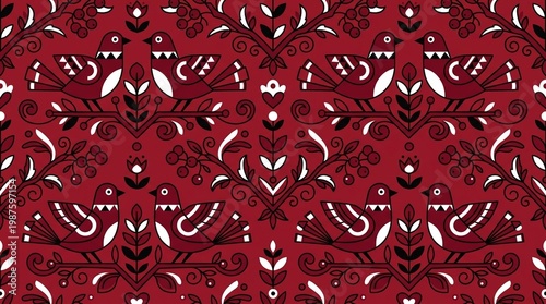 Traditional Scandinavian Folk Art Seamless Pattern Retro Design
