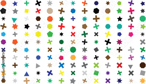 Colorful geometric shapes and symbols for design elements