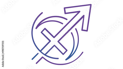 Sagittarius Zodiac Sign Vector Illustration, Minimalist Blue and Purple Gradient Line Art Icon for Astrology, Horoscope, and Celestial Design, Scalable Flat Graphic Element, AI-generated.